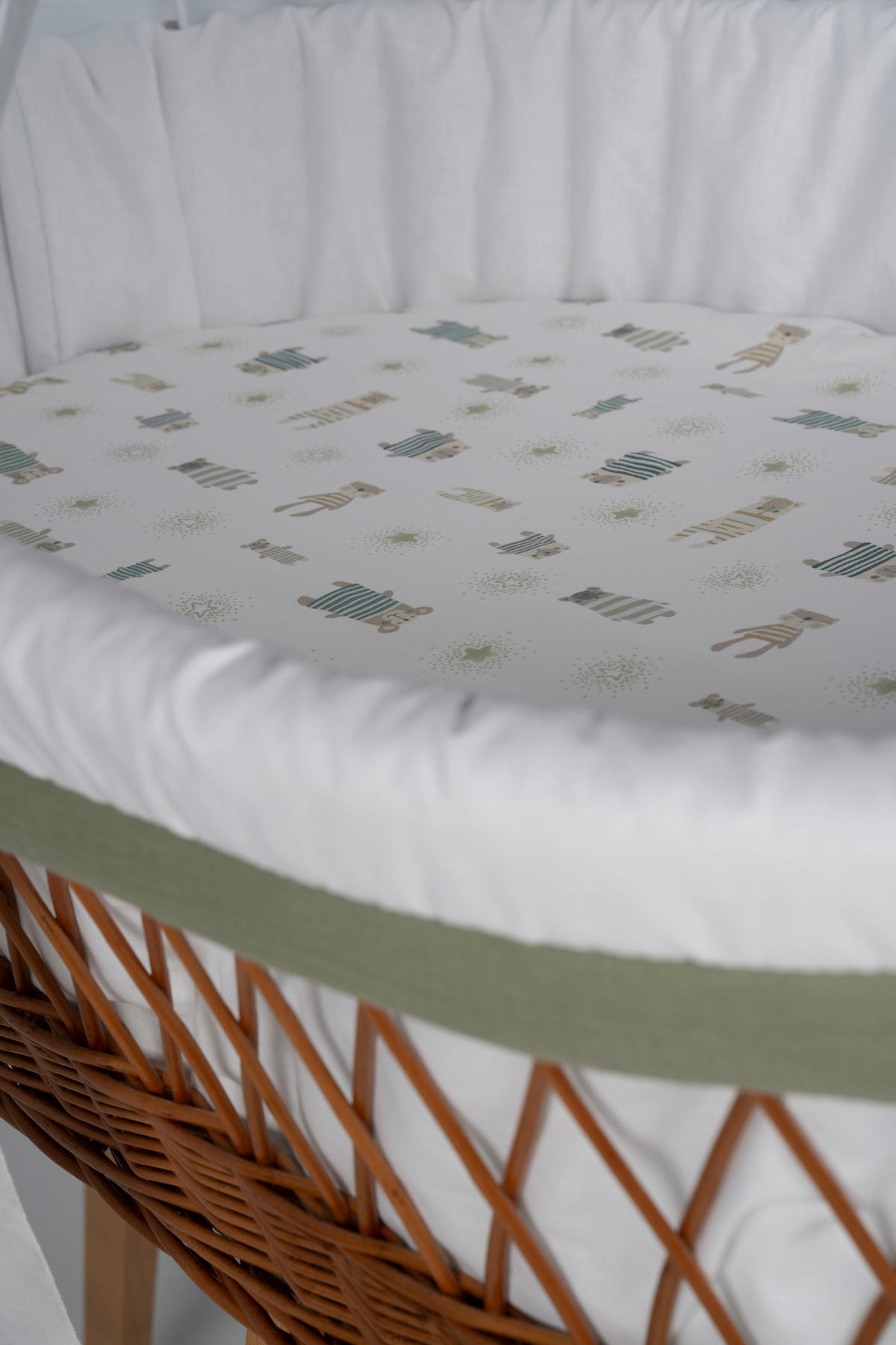 STUBENWAGEN-KOMPLETTSET Babybett Lounge Natur Pyjamabär Buche  Weiß, Buchefarben, Waldgrün  - Waldgrün/Buchefarben, Basics, Holz/Textil (60/167/100cm) - Mionido