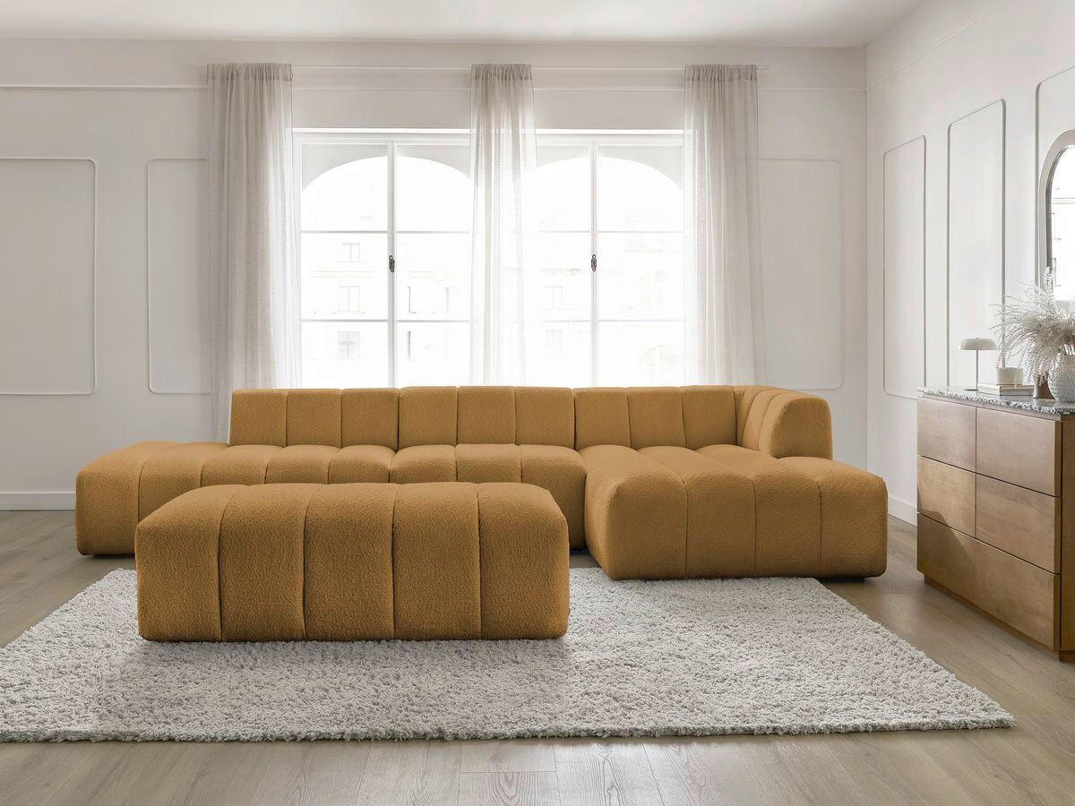 ECKSOFA Ottomane rechts  ANNECY Gelb Bouclé  - Gelb/Schwarz, MODERN, Kunststoff/Textil (262/170cm)