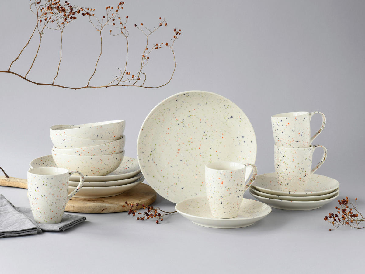 KOMPLETT SERVIS Confetti 16 delar  - cremefärgad, Basics, keramik - Creatable