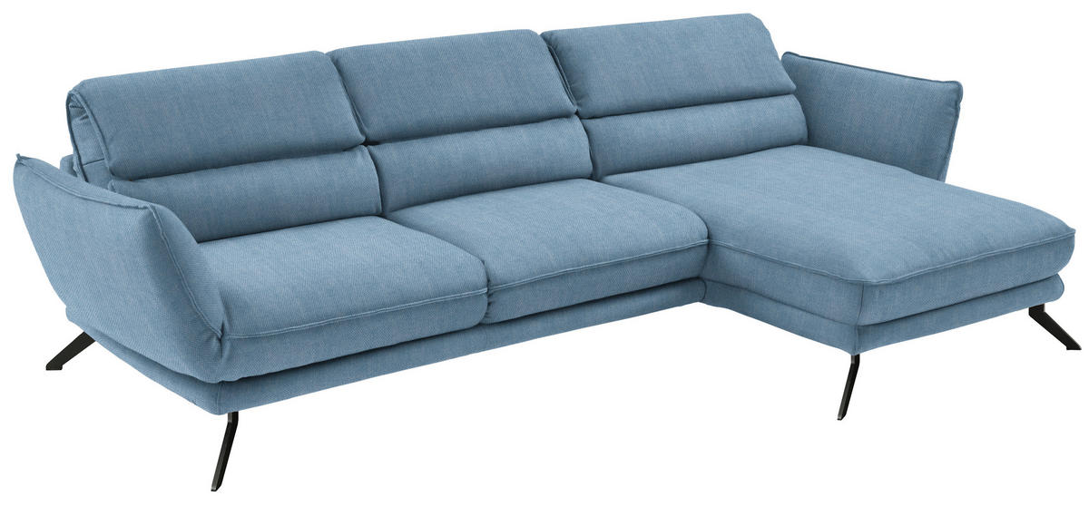 ECKSOFA in Velours Hellblau  - Schwarz/Hellblau, Design, Textil/Metall (283/153cm) - Valdera