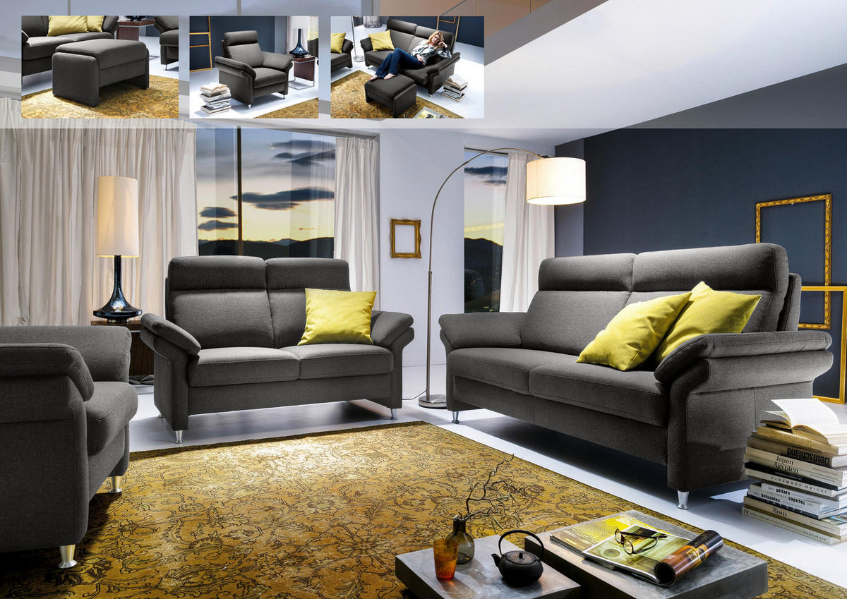 3-SITZER-SOFA in Flachgewebe Anthrazit  - Anthrazit/Alufarben, Modern, Textil/Metall (196/103/89cm) - Pure Home Comfort
