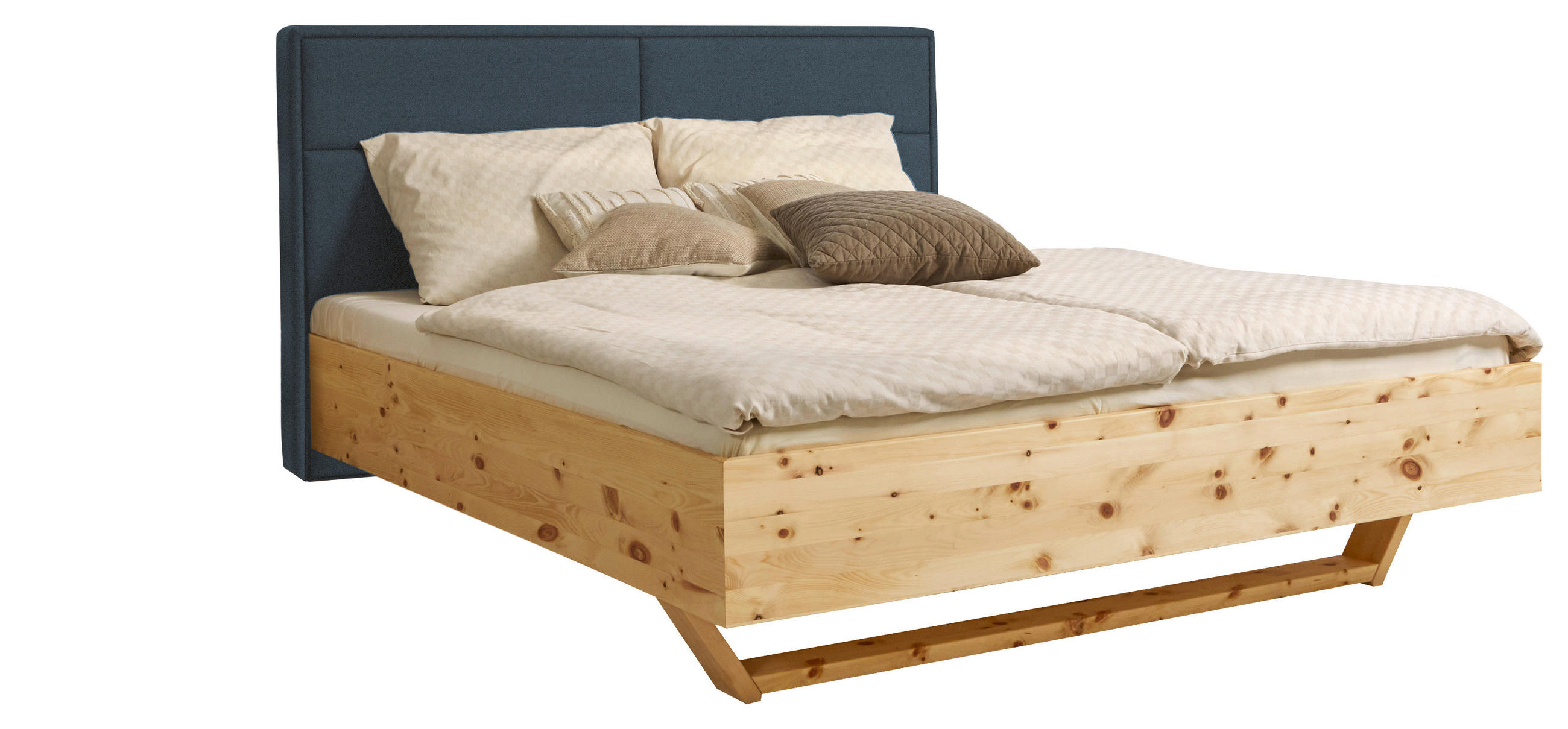 BETT 160/200 cm  Zirbelkieferfarben, Dunkelblau   - Zirbelkieferfarben/Dunkelblau, Natur, Holz/Textil (160/200cm) - Valnatura