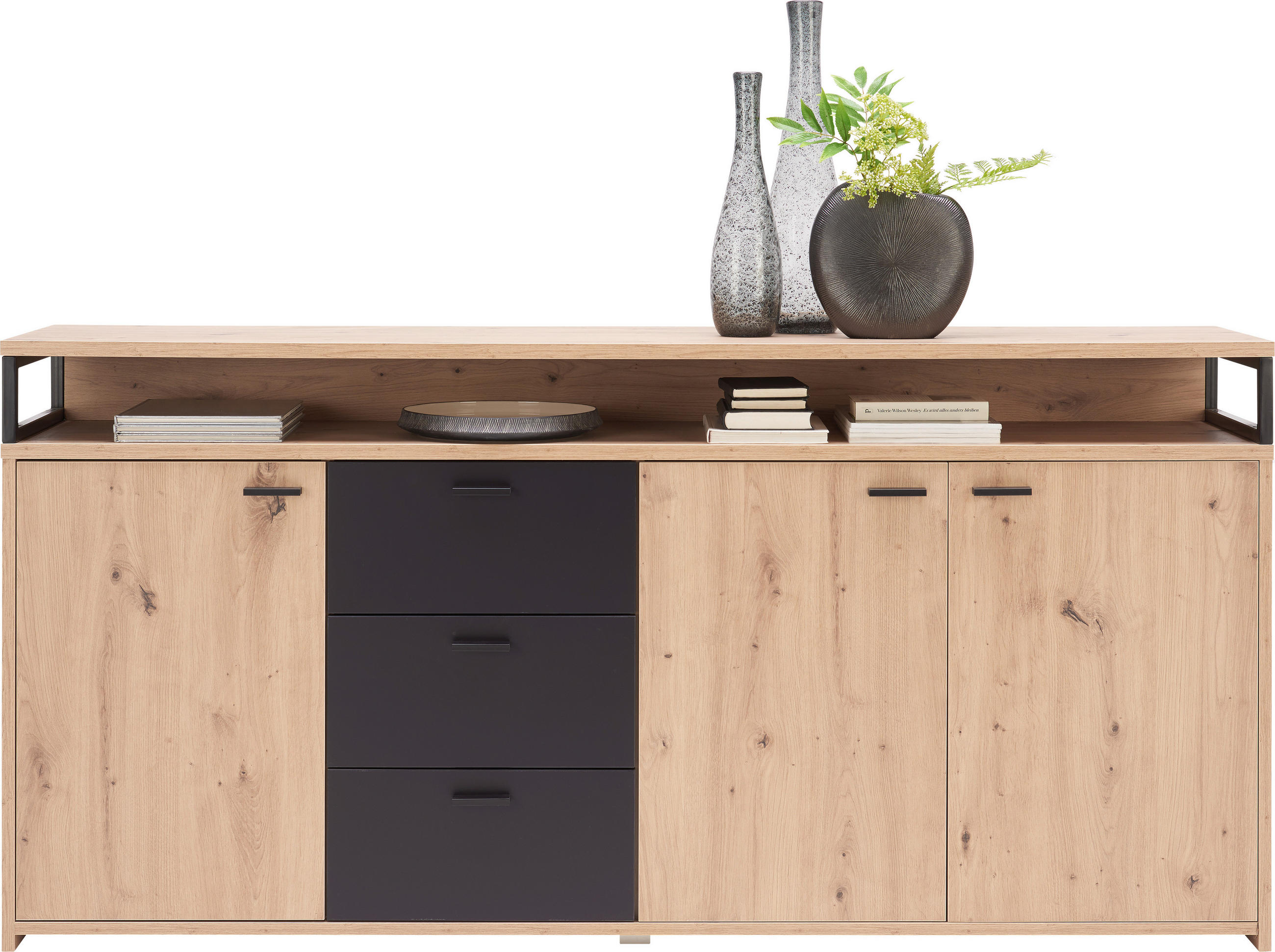 SIDEBOARD  in 177,3/87,8/38 cm  - Eichefarben/Schwarz, KONVENTIONELL, Holzwerkstoff/Kunststoff (177,3/87,8/38cm) - Xora