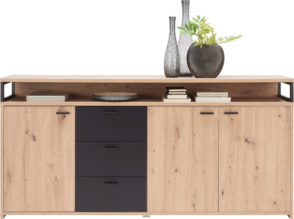 ŠIROKA KOMODA, črna, barve hrasta  - črna/barve hrasta, Konvencionalno, umetna masa/leseni material (177,3/87,8/38cm) - Xora