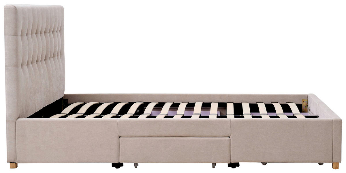 POLSTERBETT 140/200 cm, inkl. gepolstertes Kopfteil, Lattenrost, Bettschubladen,  in Beige  - Beige/Naturfarben, Design, Holz/Textil (140/200cm) - Boxxx