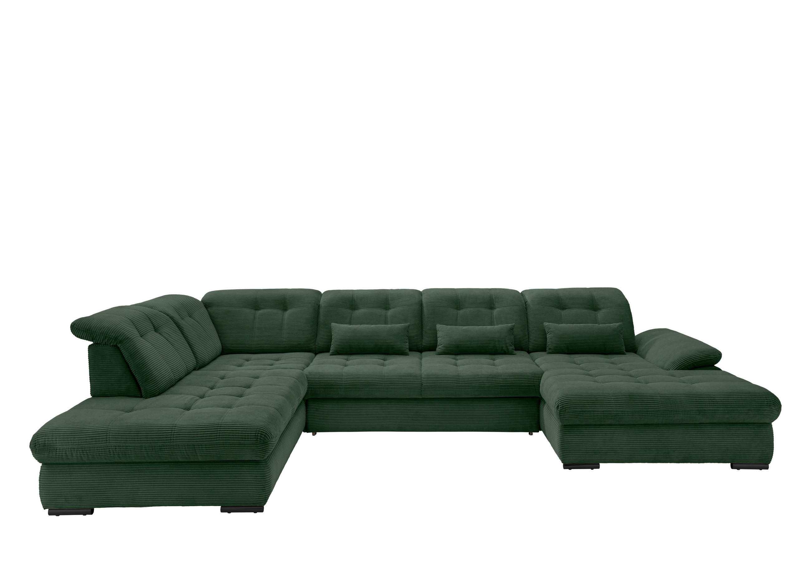 WOHNLANDSCHAFT in Cord Dunkelgrün - Dunkelgrün/Schwarz, MODERN, Textil/Metall (252/387/184cm) - Livetastic