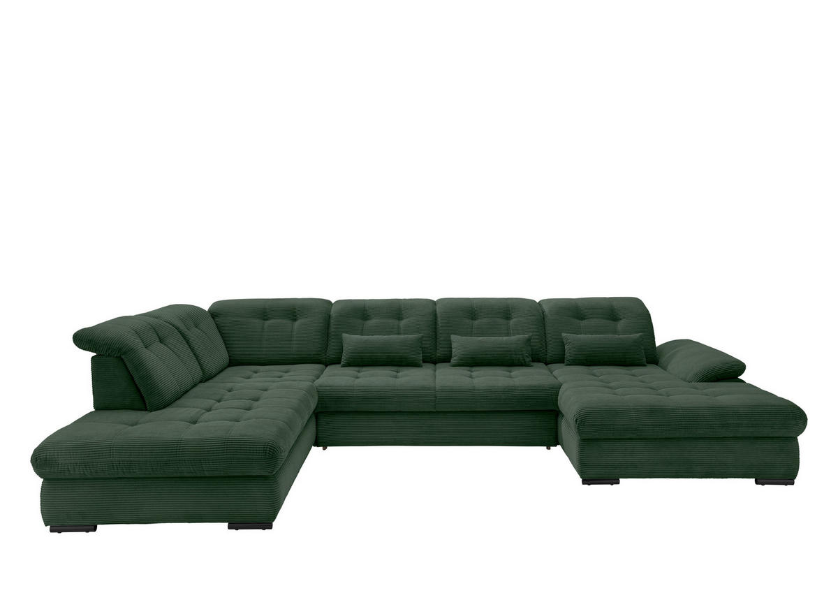 WOHNLANDSCHAFT in Cord Dunkelgrün  - Dunkelgrün/Schwarz, MODERN, Textil/Metall (252/387/184cm) - Livetastic