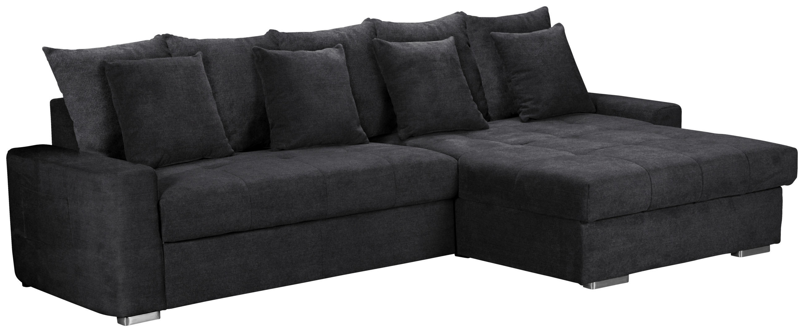 ECKSOFA SALVADOR Schwarz Mikrofaser Zierkissen, Rückenkissen, Bettkasten, Schlaffunktion  - Wengefarben/Silberfarben, MODERN, Holz/Textil (293/164cm) - MID.YOU