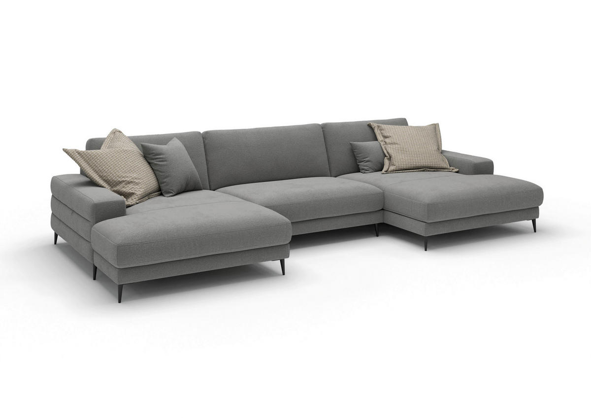 WOHNLANDSCHAFT Badia Base Grau Feincord  - Schwarz/Grau, Design, Textil/Metall (177/376/177cm) - Dieter Knoll