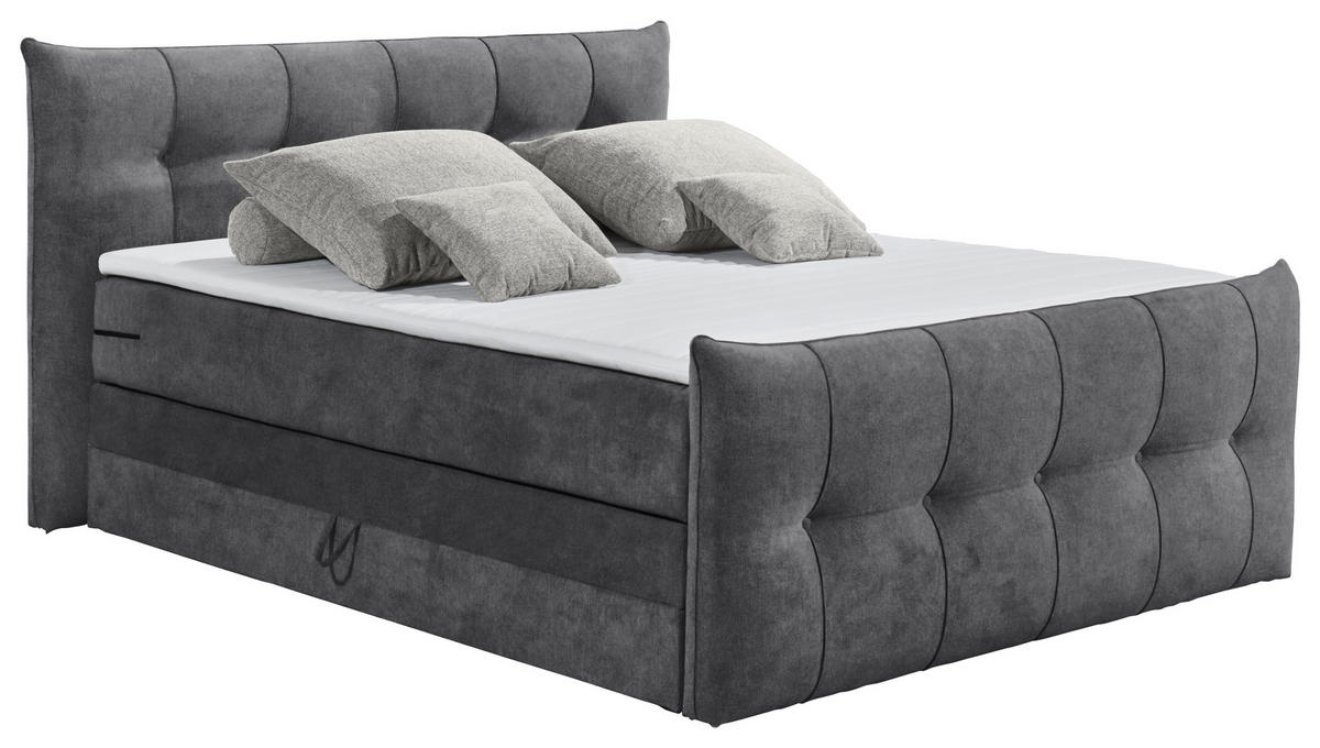 BOXSPRINGBETT 180/200 cm  in Anthrazit  - Anthrazit/Schwarz, KONVENTIONELL, Kunststoff/Textil (180/200cm) - Esposa
