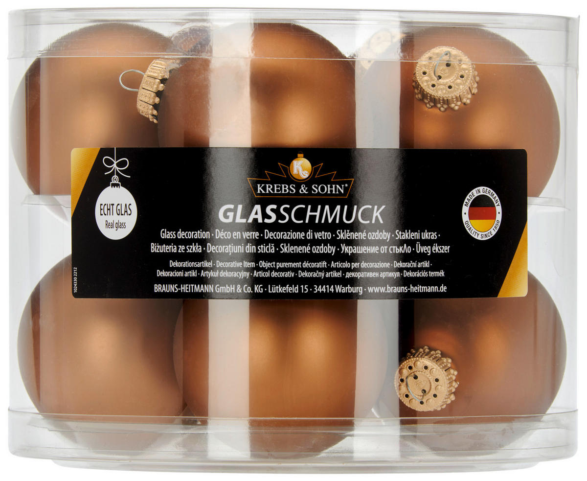 JULGRANSKULOR SET 7 cm 10 delar  - ljusbrun, Klassisk, glas (7cm)