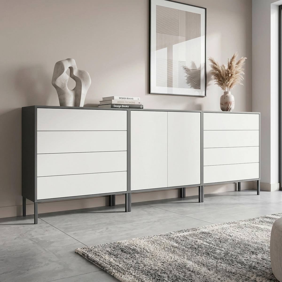 SIDEBOARD Mailand Set 4 + MF 237/86/33 cm 8 Schublade(n)  - Anthrazit/Weiß, MODERN, Holzwerkstoff/Metall (237/86/33cm) - MID.YOU