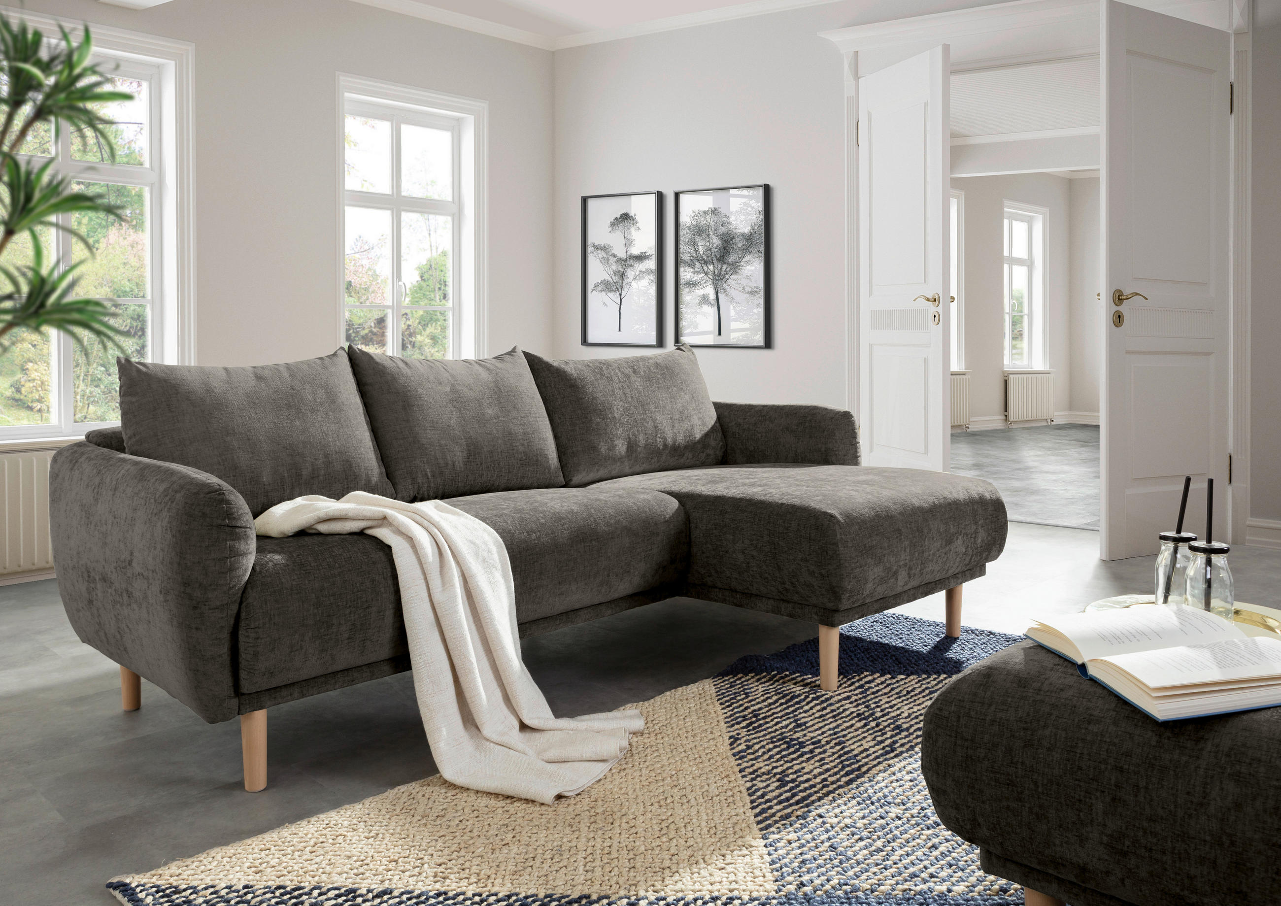 HOCKER Flachgewebe Dunkelgrau  - Dunkelgrau, KONVENTIONELL, Holz/Textil (88/49/62cm) - Carryhome