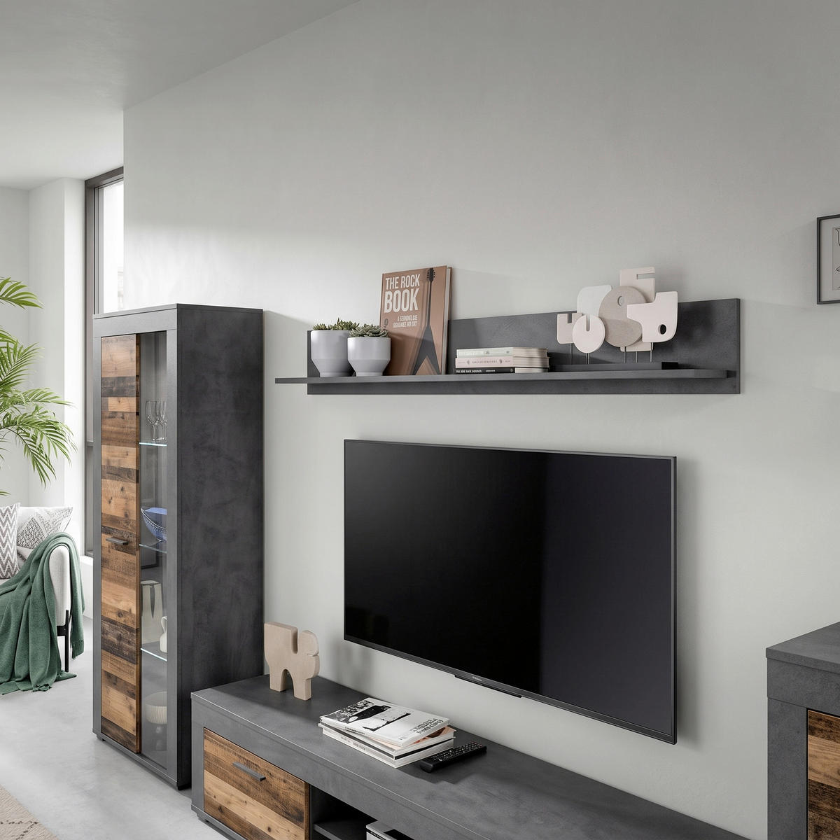 POLICA ZIDNA antracit, prirodne boje  drvni materijal  - prirodne boje/antracit, Design, drvni materijal (140/20/15cm) - Modern Living