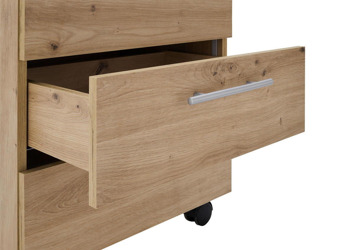 ROLLCONTAINER Eiche Artisan  - Silberfarben/Eiche Artisan, MODERN, Holzwerkstoff/Kunststoff (40/56/39cm) - Carryhome