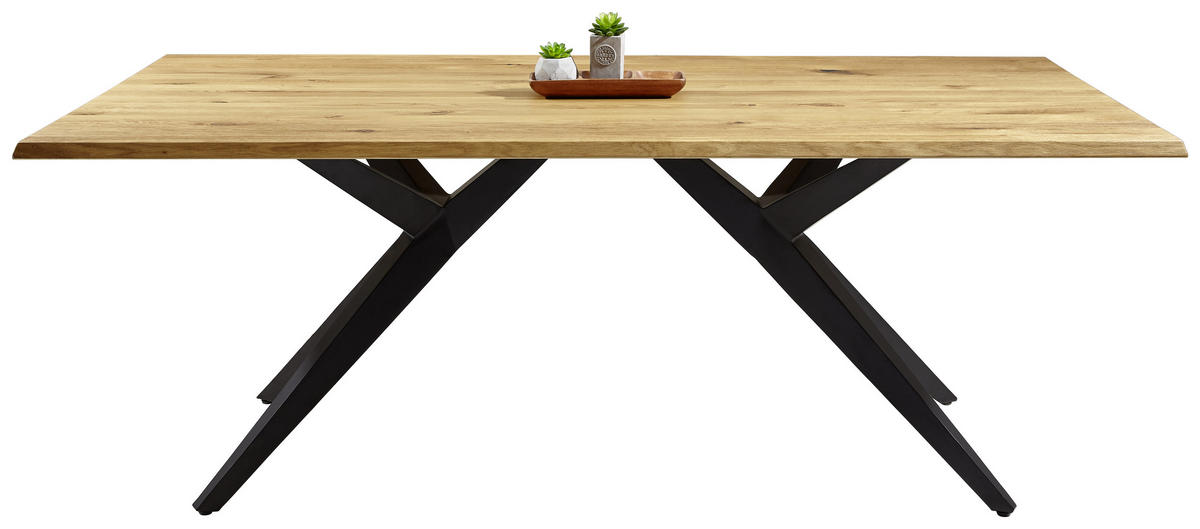 ESSTISCH Eiche massiv rechteckig Schwarz, Eichefarben  - Eichefarben/Schwarz, Design, Holz/Metall (200/100/76cm) - Musterring