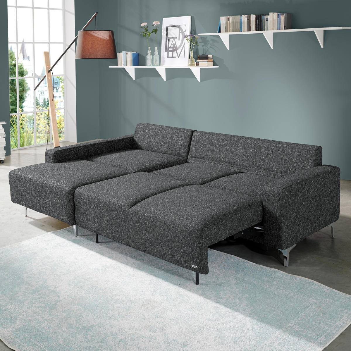 ECKSOFA  in Mikrovelours Anthrazit  160/248 cm  - Anthrazit/Alufarben, Design, Textil/Metall (160/248cm) - Sedda