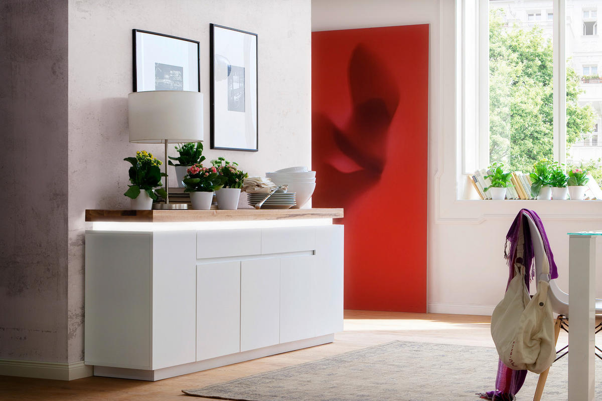 SIDEBOARD 200/81/40 cm  - vit/ekfärgad, Design, trämaterial/trä (200/81/40cm)