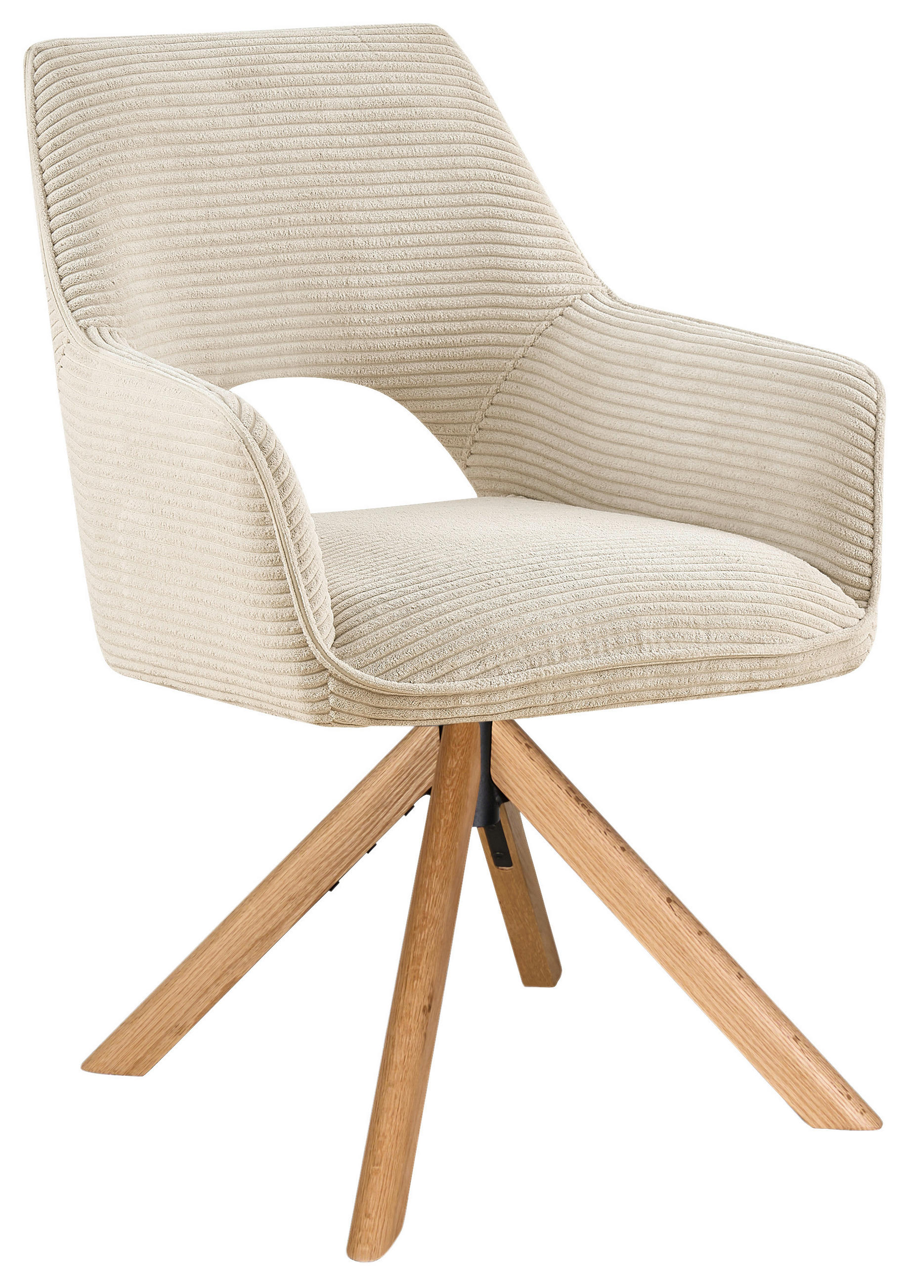 ARMLEHNSTUHL  Sitzfläche 360° drehbar, inklusive Armlehnen Cord  - Eichefarben/Creme, Design, Holz/Textil (60/85/63cm) - Hom`in