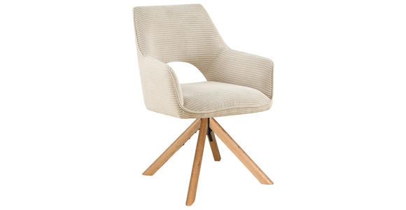 ARMLEHNSTUHL  Sitzfläche 360° drehbar, inklusive Armlehnen Cord  - Eichefarben/Creme, Design, Holz/Textil (60/85/63cm) - Hom`in
