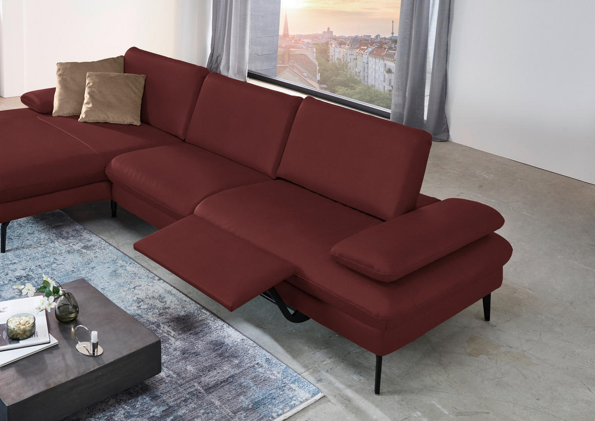 ECKSOFA in Echtleder Rot  - Rot/Schwarz, Design, Leder/Metall (157/325cm) - Dieter Knoll