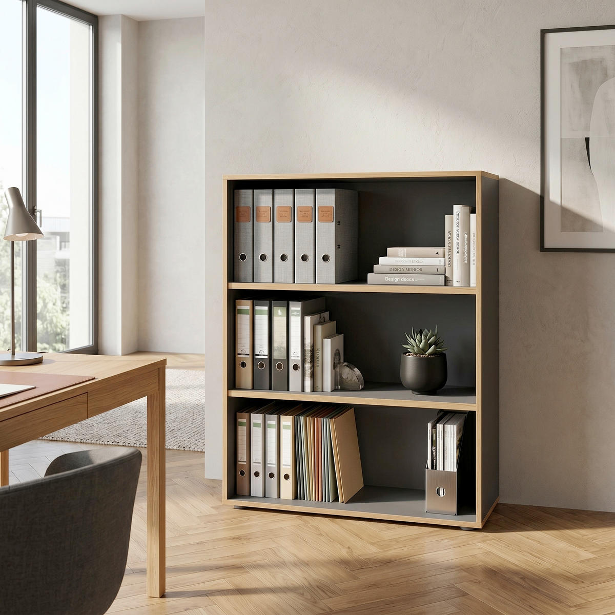 AKTENREGAL 100/110/33 cm  - Honigeiche/Anthrazit, Design, Holzwerkstoff/Kunststoff (100/110/33cm) - P & B