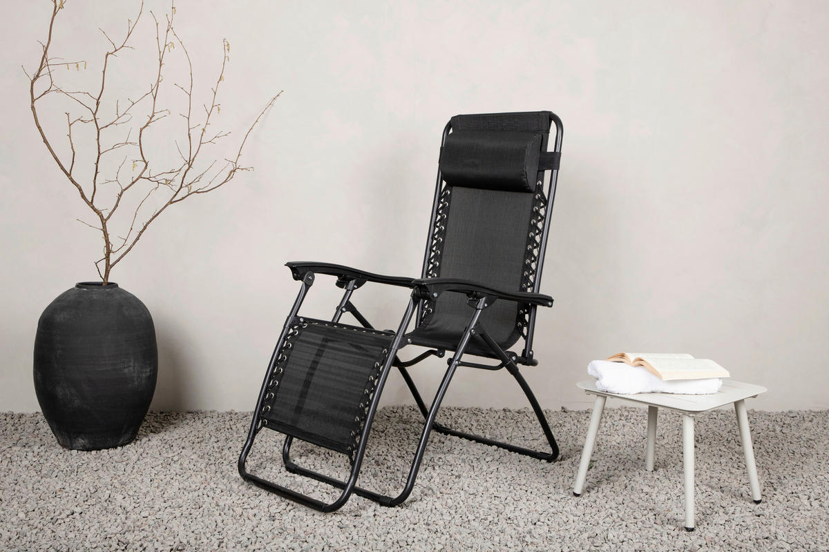 GARTEN-RELAXSESSEL 68/112/90 cm  - Schwarz, KONVENTIONELL, Kunststoff/Textil (68/112/90cm) - Gardenson
