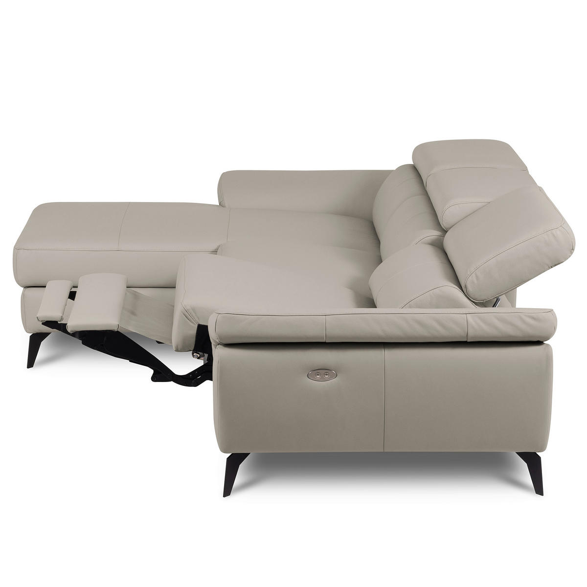 ECKSOFA Lederlook Echtleder Platinfarben  - Platinfarben/Schwarz, Design, Leder/Textil (179/252cm) - Livetastic