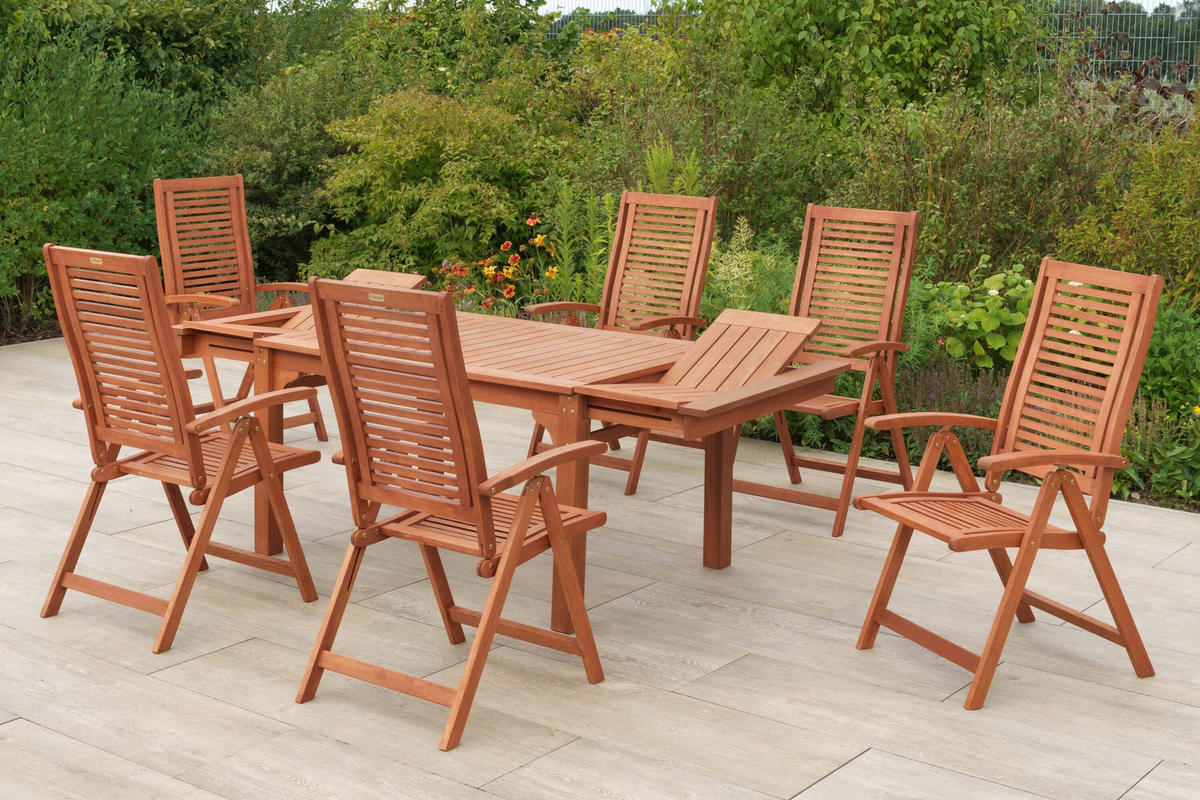 GARTENTISCHGRUPPE Eukalyptusholz Hartholz  - Eukalyptusholzfarben, KONVENTIONELL, Holz - Gardenson