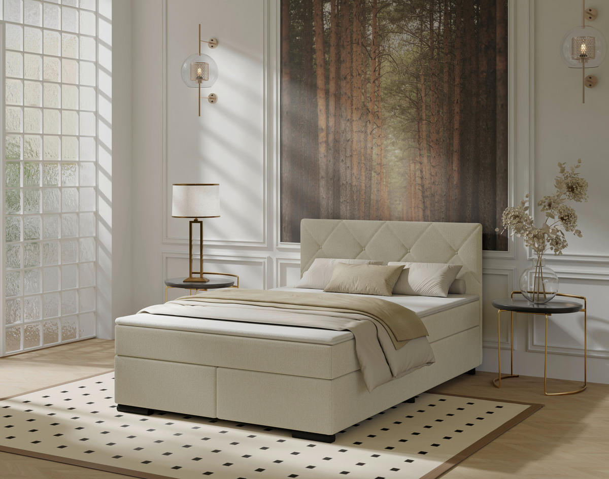 BOXSPRINGBETT 140/200 cm  in Beige  - Beige/Schwarz, MODERN, Karton/Holz (140/200cm) - MID.YOU