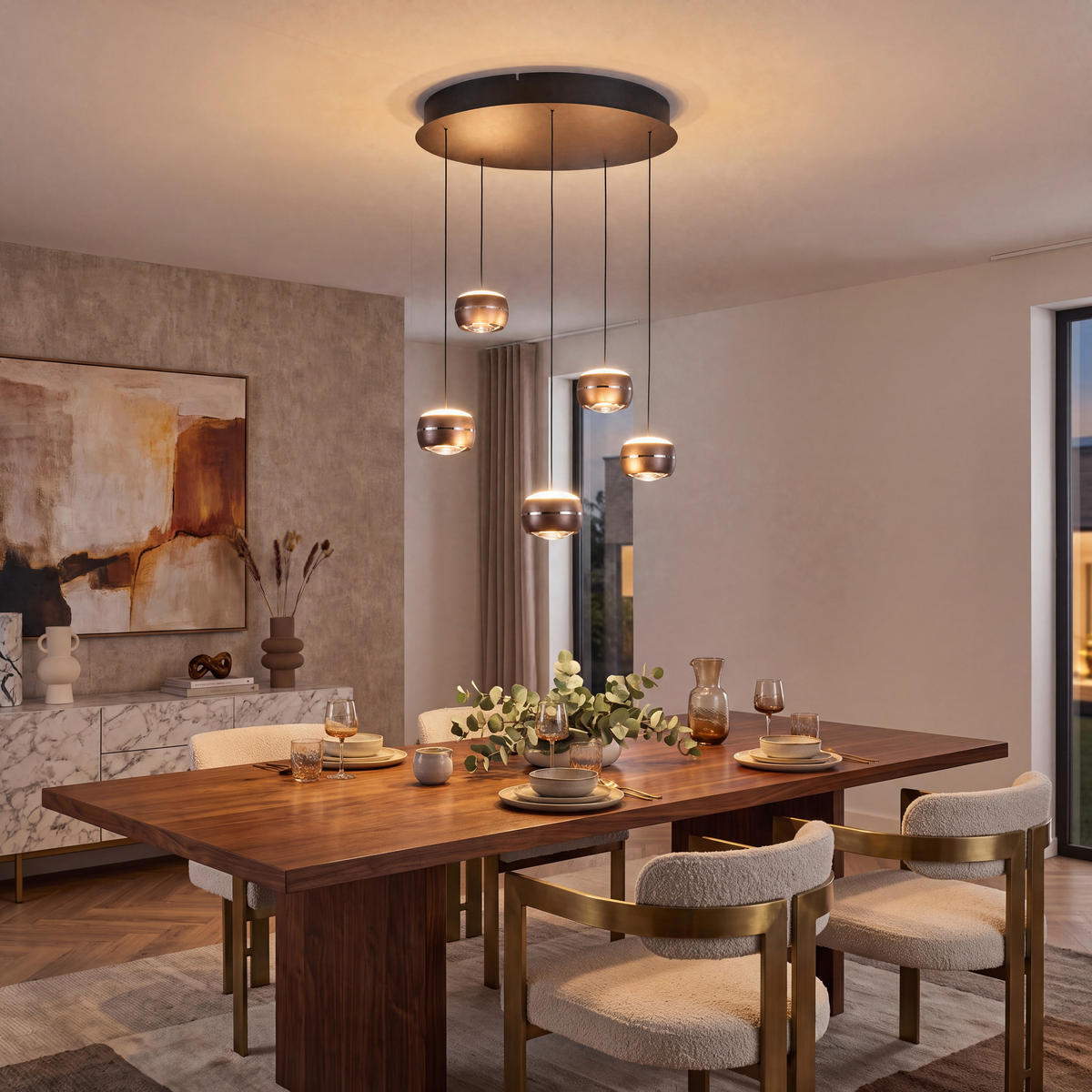 LED-HÄNGELEUCHTE Itonda 52,5/180 cm  - Braun, Design, Glas/Metall (52,5/180cm) - Dieter Knoll