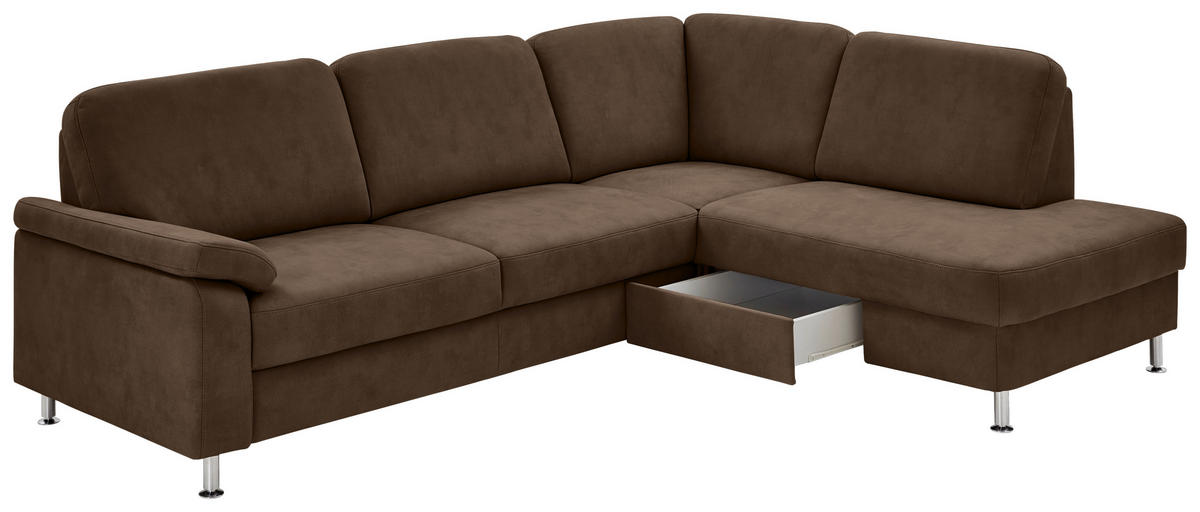 ECKSOFA in Mikrofaser Braun  - Braun, Design, Textil/Metall (266/202cm) - Beldomo System