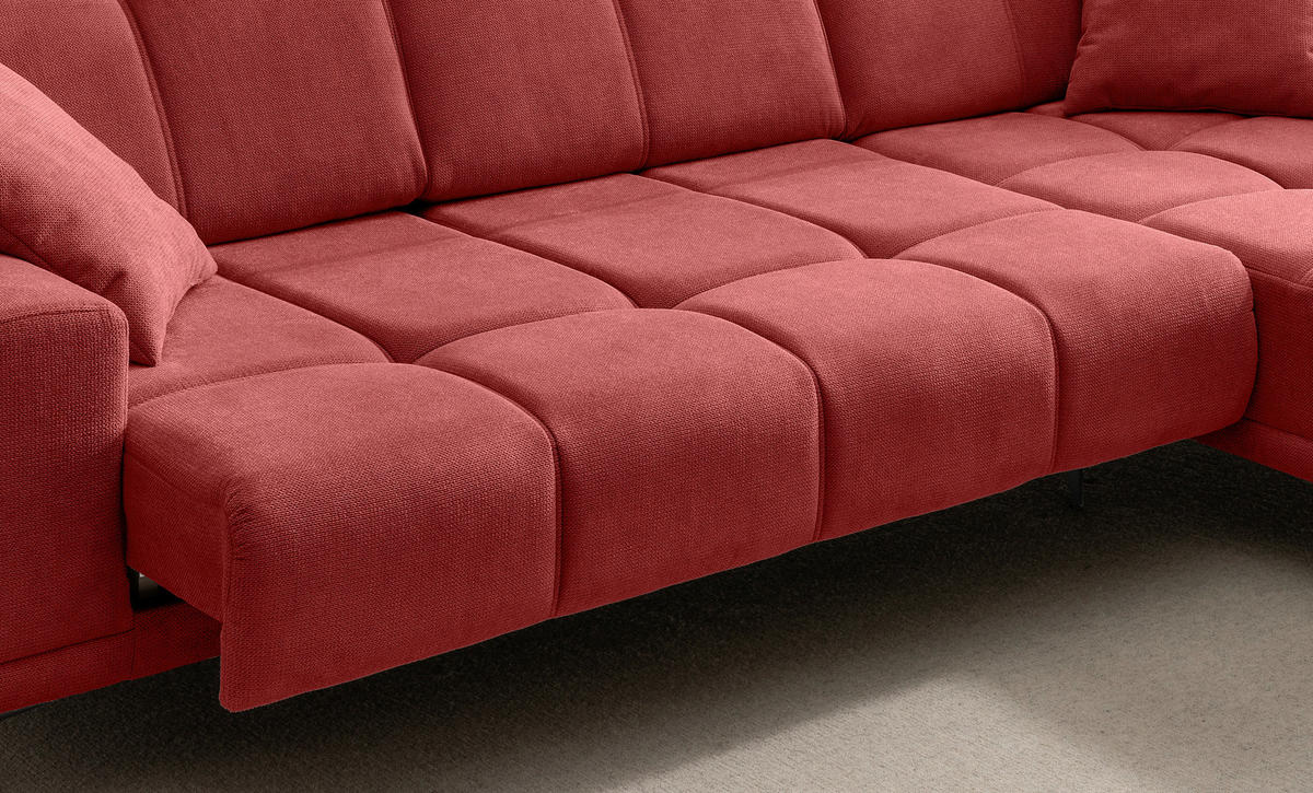 ECKSOFA NESTO Rot Chenille Zierkissen, Kopfteilverstellung, Sitzvorzug  - Rot/Schwarz, Basics, Textil/Metall (305/232cm) - Livetastic