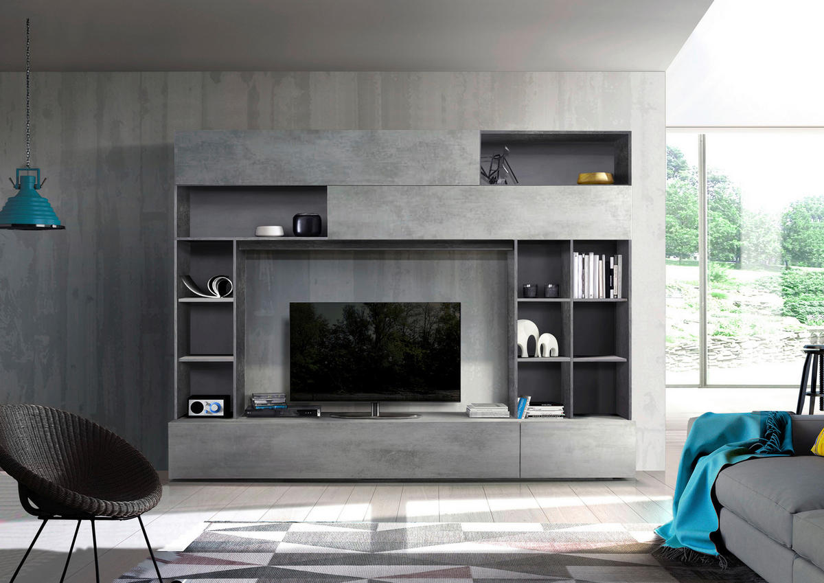 WOHNWAND 5-teilig  in Hellgrau, Dunkelgrau  277/209/40 cm  - Dunkelgrau/Hellgrau, MODERN, Holzwerkstoff/Kunststoff (277/209/40cm) - Carryhome
