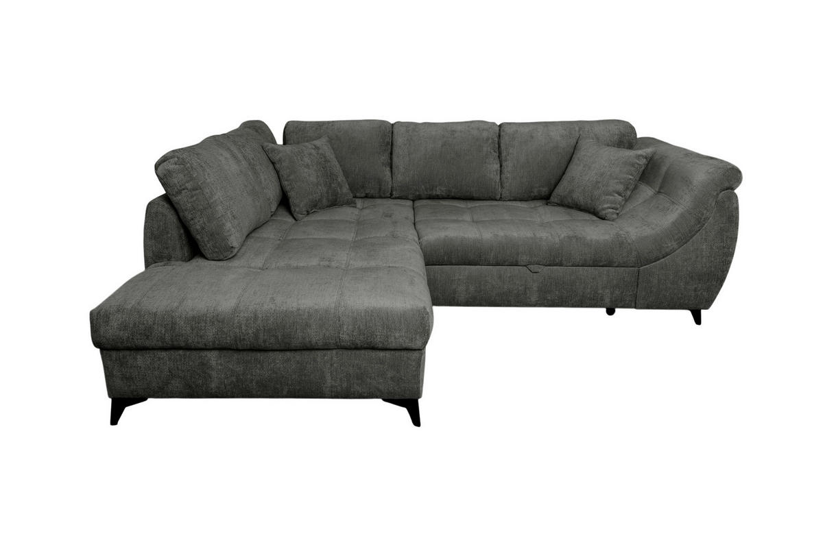 ECKSOFA LIVANO Grau Chenille Liegefläche im Originalstoff  - Schwarz/Grau, Design, Textil/Metall (190/250cm) - P & B