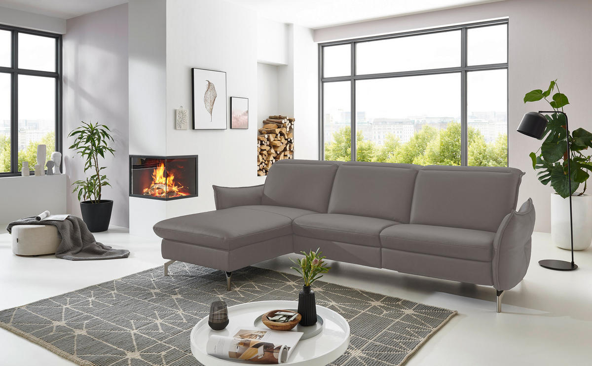 ECKSOFA in Lederlook (vegan) Grau  - Grau/Nickelfarben, Modern, Textil/Metall (179/233cm) - Livetastic