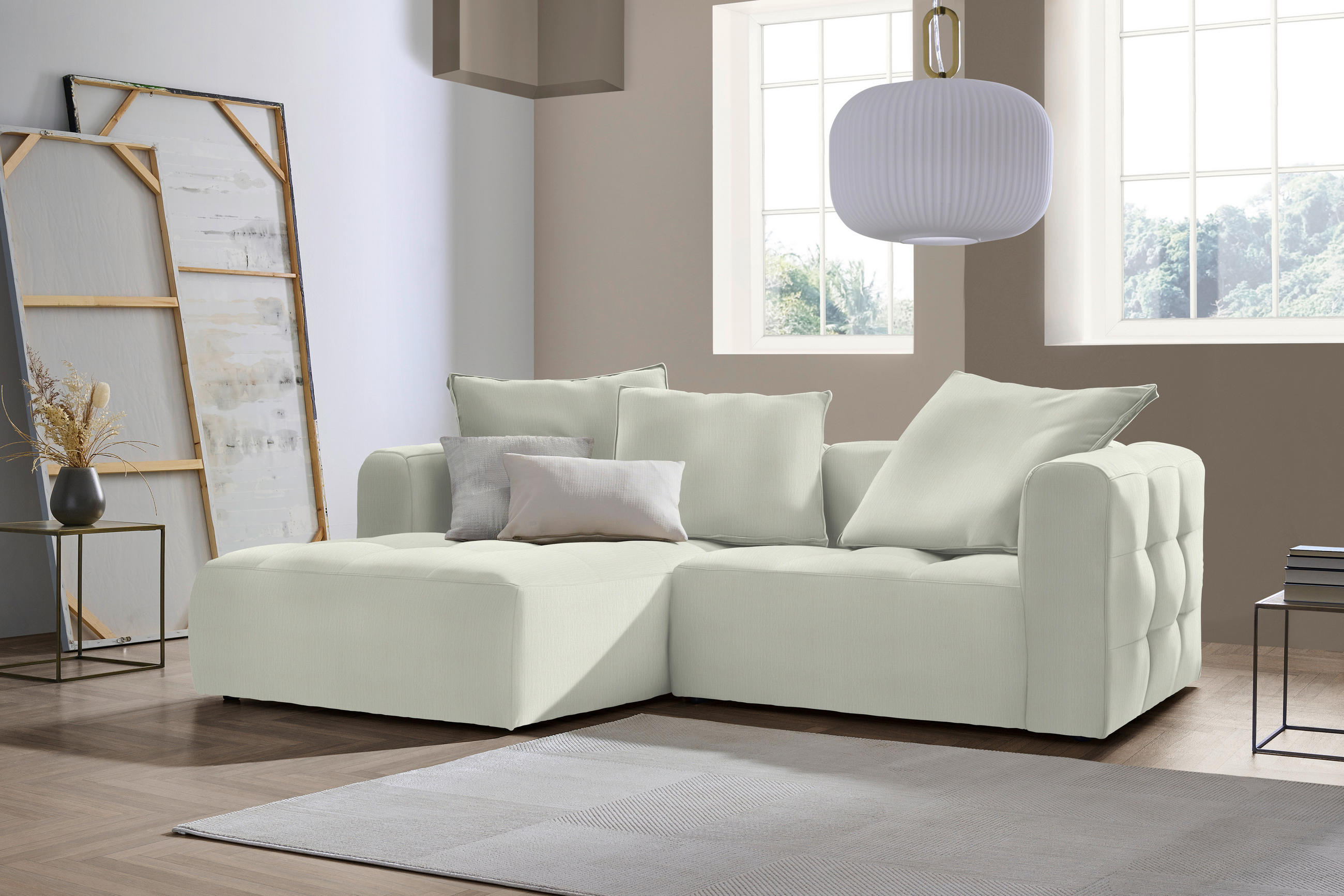 ECKSOFA MOSSO Weiß Chenille  - Schwarz/Weiß, MODERN, Kunststoff/Textil (173/240cm) - Stylife