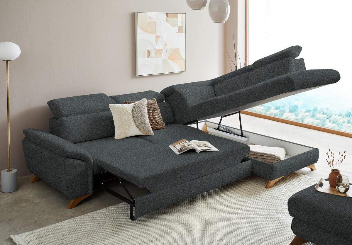 ECKSOFA MERCURY Grau Chenille  - Eichefarben/Grau, MODERN, Holz/Textil (287/212cm) - Valnatura