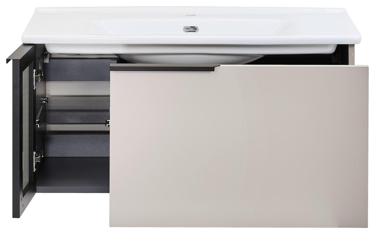 BADEZIMMER 3-teilig  in  - Weiß Hochglanz/Beige, MODERN, Glas/Keramik (100/114/45cm) - MID.YOU