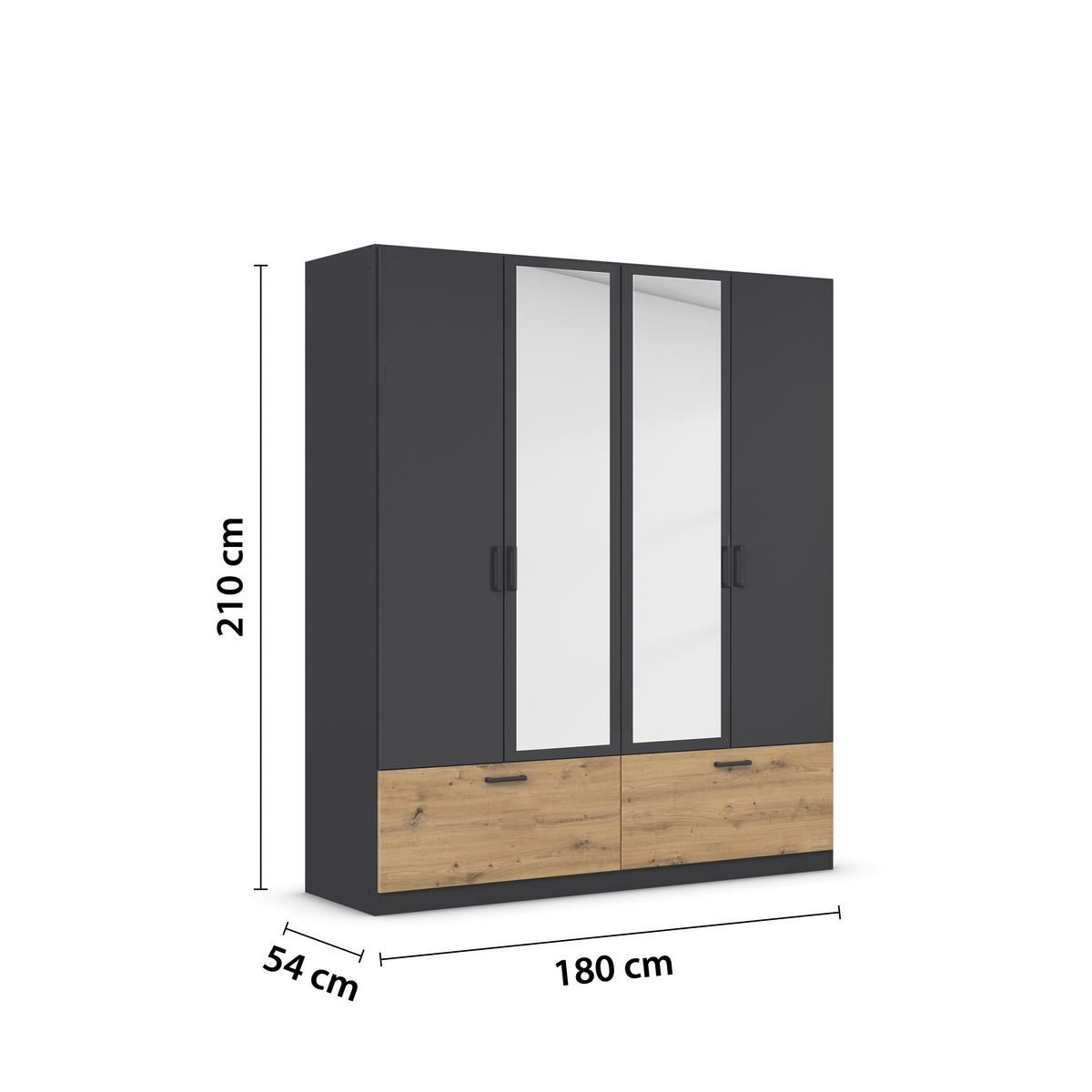 KLEIDERSCHRANK in Grau, Eiche Artisan  - Eiche Artisan/Grau, Basics, Holzwerkstoff/Metall (181/210/54cm) - Boxxx