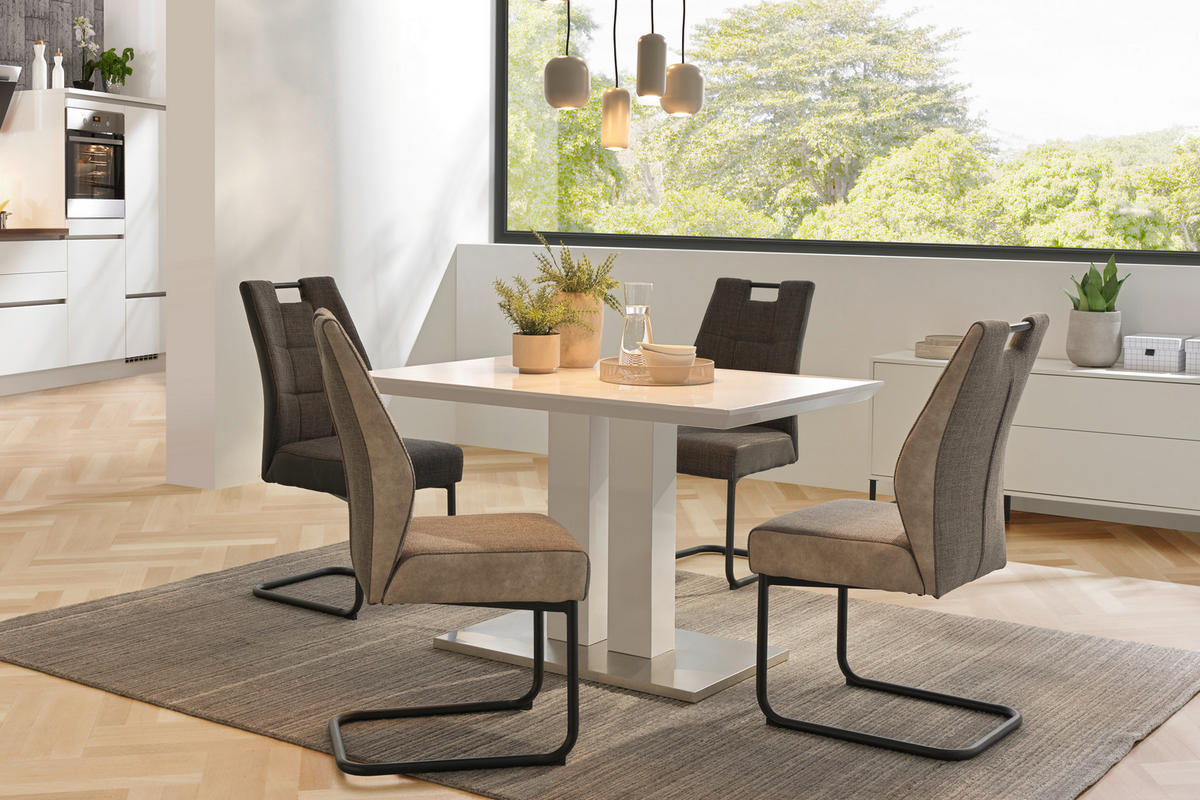 MASĂ din metal, material pe bază de lemn 120/80/76 cm   - alb/culoare inox, Design, metal/material pe bază de lemn (120/80/76cm) - Xora