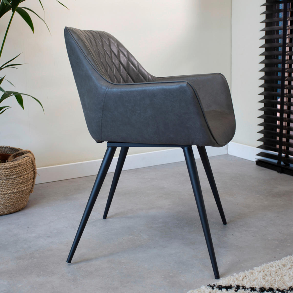 STUHL-SET 2 Stück gastro- und objekttauglich Lederlook  - Anthrazit/Schwarz, KONVENTIONELL, Textil/Metall (62/83/60cm) - MID.YOU