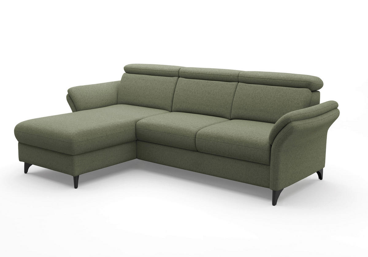 ECKSOFA Flachgewebe Olivgrün  - Schwarz/Olivgrün, Konventionell, Textil/Metall (166/253cm) - Sit & More