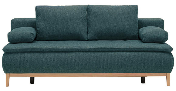 BOXSPRINGSOFA mit Stoffauswahl, Schlafen auf Sitzhöhe Flachgewebe Petrol - Eichefarben/Beige, Design, Holz/Textil (202/78/93/100cm) - Carryhome