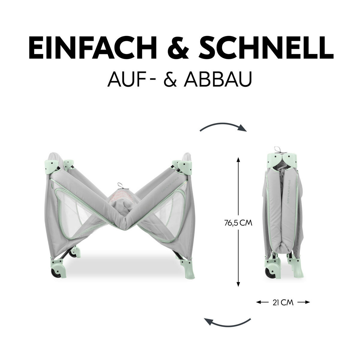 REISEBETT Sleep N Play Go Plus Mintgrün, Greige  - Greige/Mintgrün, Basics, Kunststoff/Textil (69/82/125cm) - Hauck