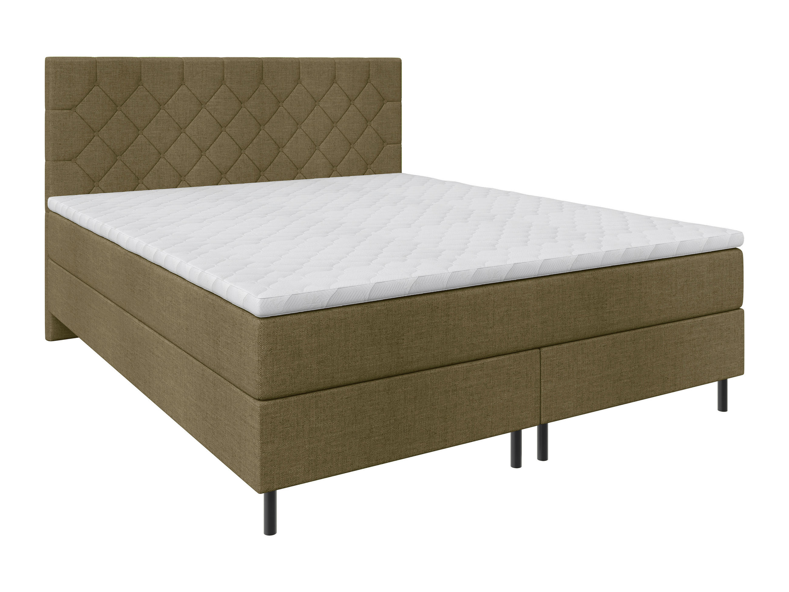 BOXSPRINGBETT 160/200 cm,  in Olivgrün, Matratze, Topper, H2 + H2 = mittel  - Schwarz/Olivgrün, KONVENTIONELL, Textil/Metall (160/200cm) - Chameo