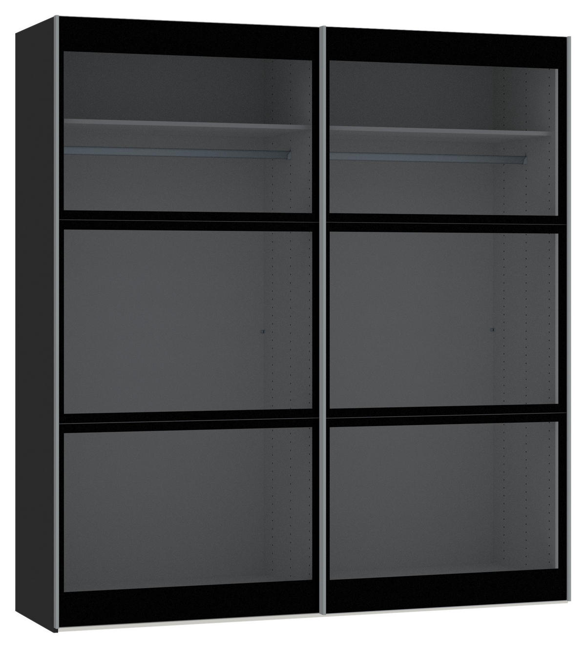 SCHWEBETÜRENSCHRANK 203/220/65 cm 2-türig Schwarz  - Silberfarben/Schwarz, Design, Glas/Holzwerkstoff (203/220/65cm) - Jutzler