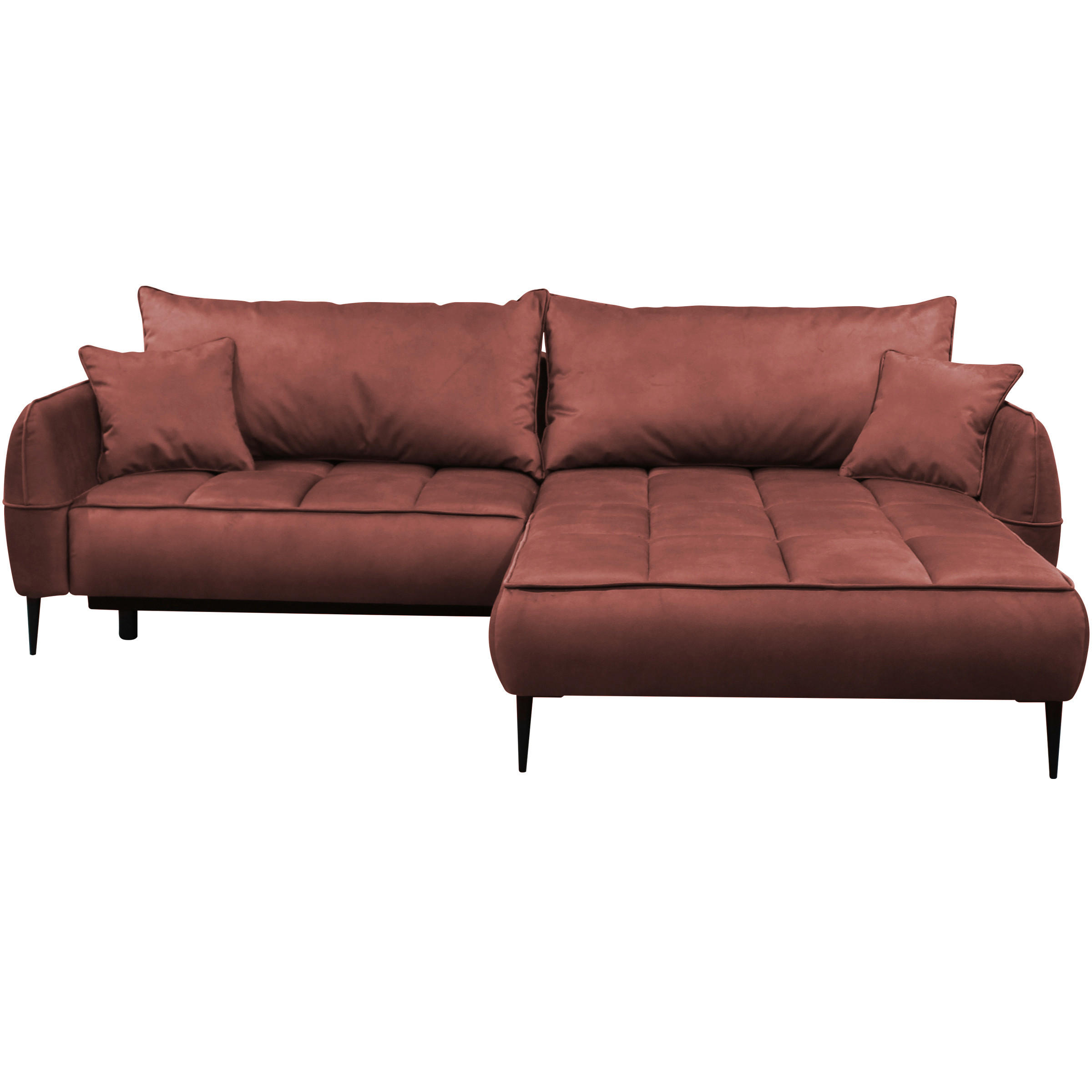ECKSOFA in Velours Koralle  260/189 cm  - Koralle/Schwarz, Design, Textil/Metall (260/189cm) - MID.YOU