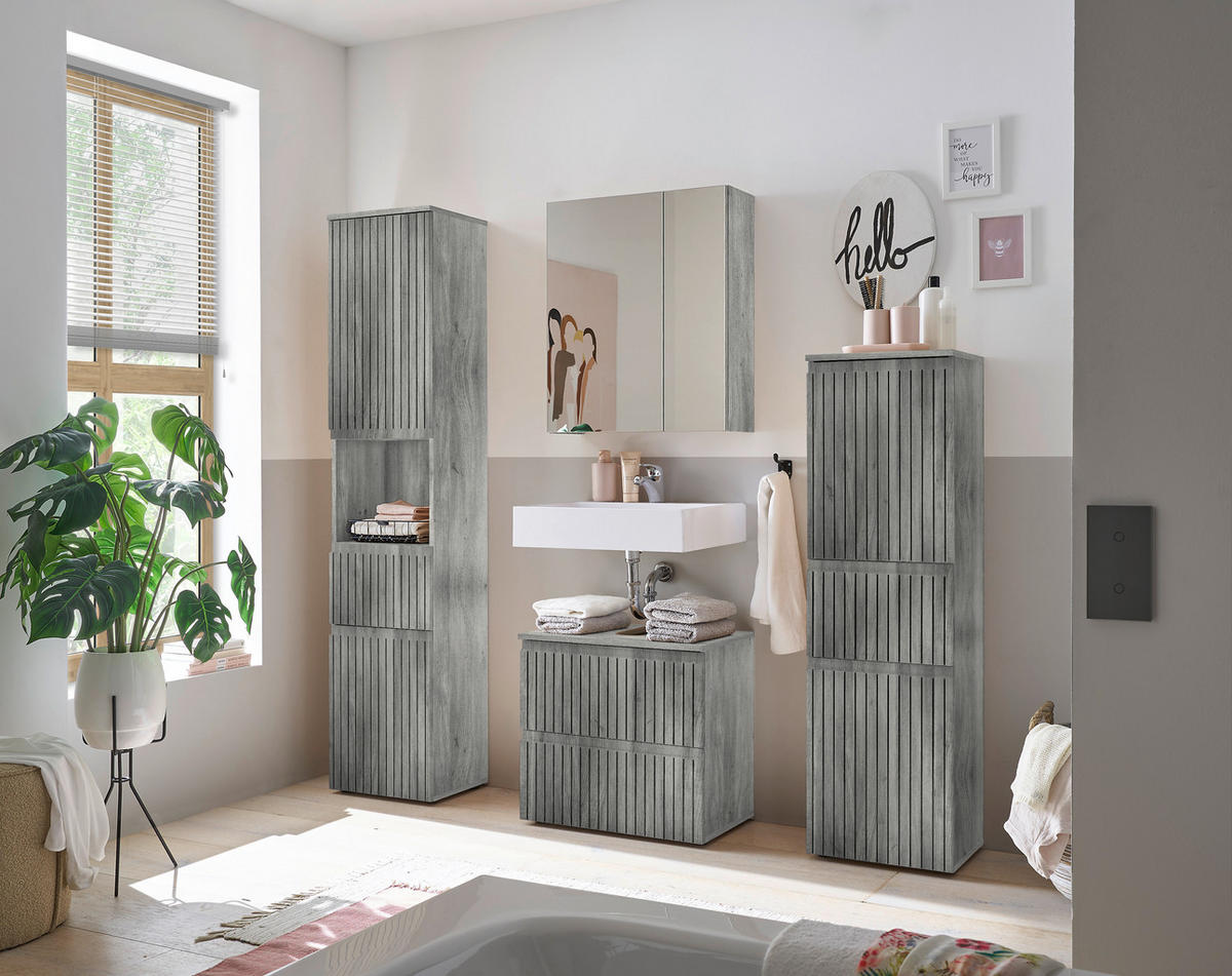 MIDISCHRANK 40/136/31 cm  - Eiche grau/Schwarz, MODERN, Holzwerkstoff/Kunststoff (40/136/31cm) - MID.YOU
