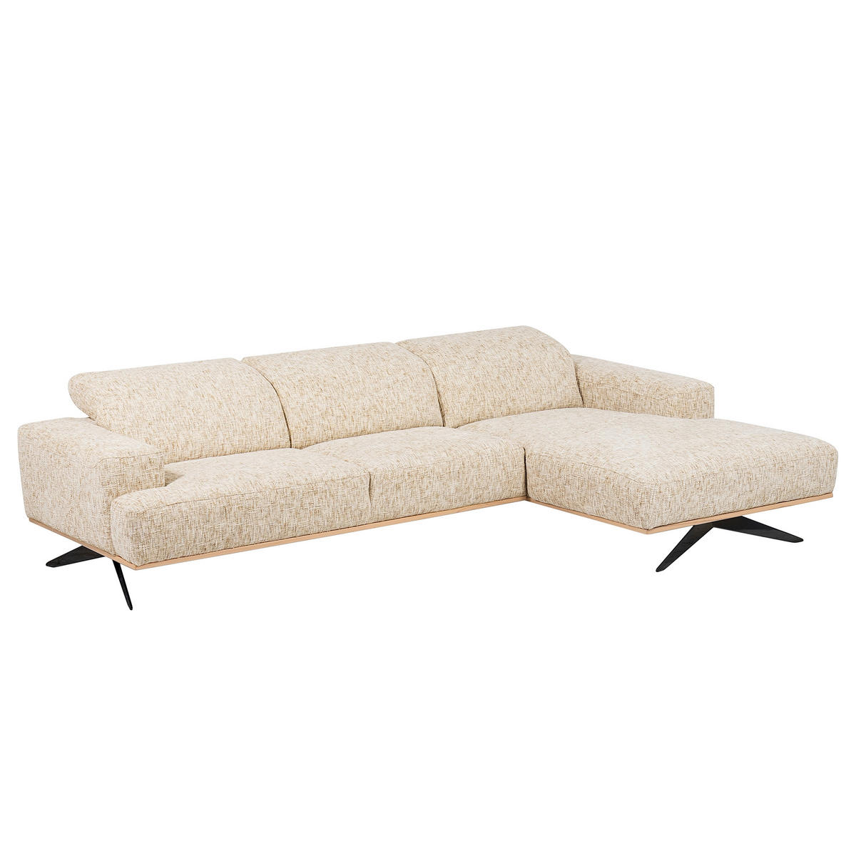 ECKSOFA PORTLAND in Struktur Beige Kopfteilverstellung  295/187 cm  - Beige/Schwarz, Design, Holz/Textil (295/187cm) - Livetastic